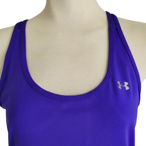 Under Armour HeatGear® Racerback Tank Top Deep Purple White Katfight logo Size M - Picture 4 of 12